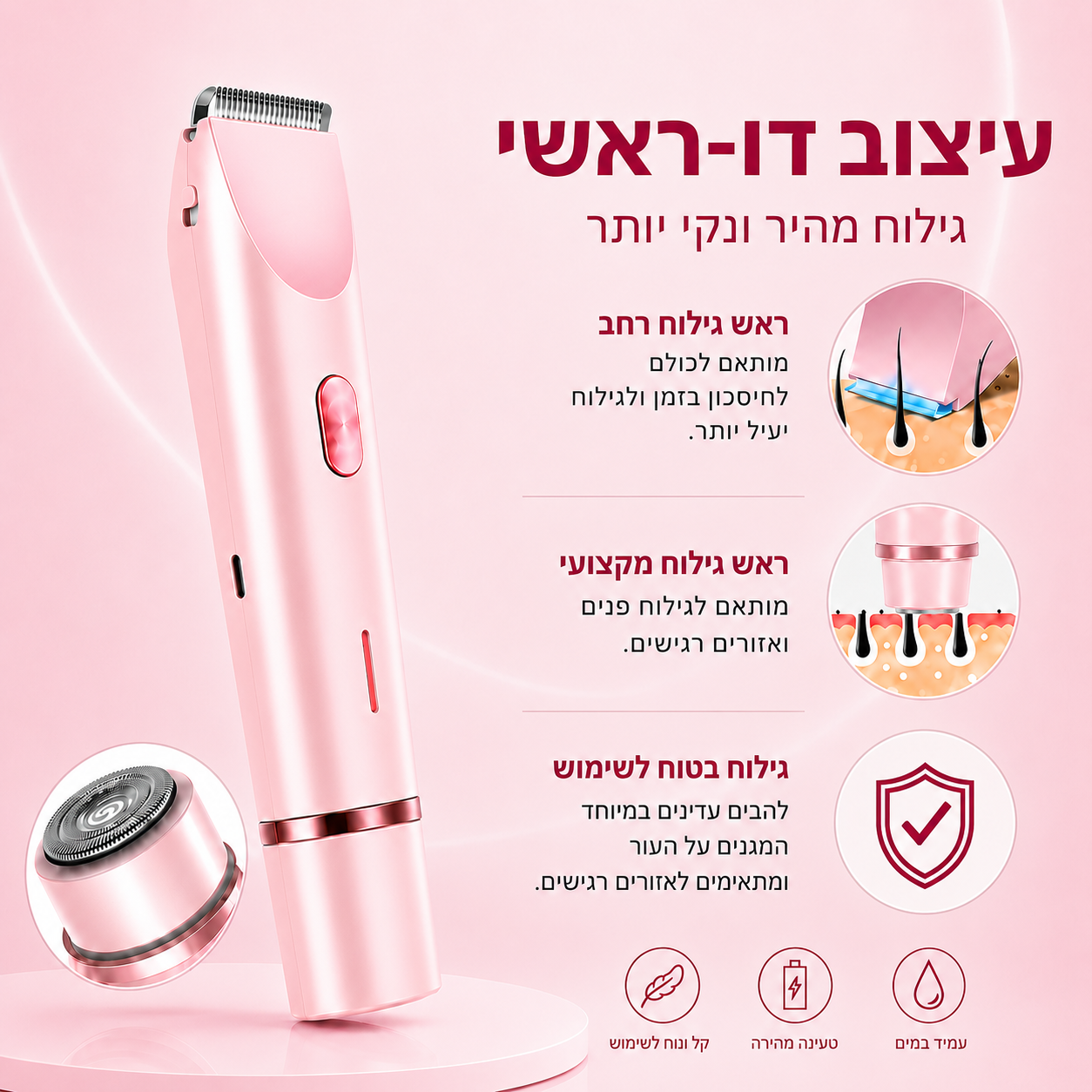 ™Veluris - מכונת גילוח נשית 2 ב-1 | חלק בלי כאב בלי גירויים